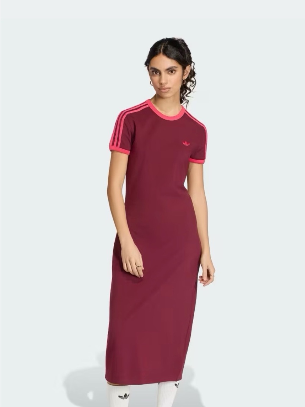 adidas Burgundy Maxi Dress with Pink Trim